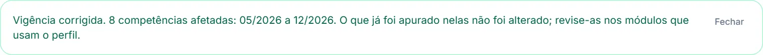 Aviso de correção feita, com as competências afetadas