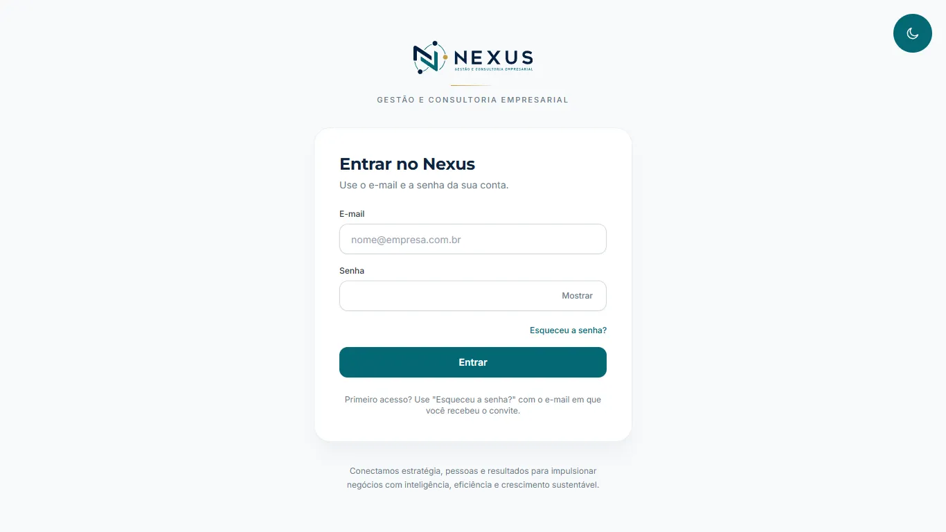 Tela de login no Nexus com campos de e-mail e senha