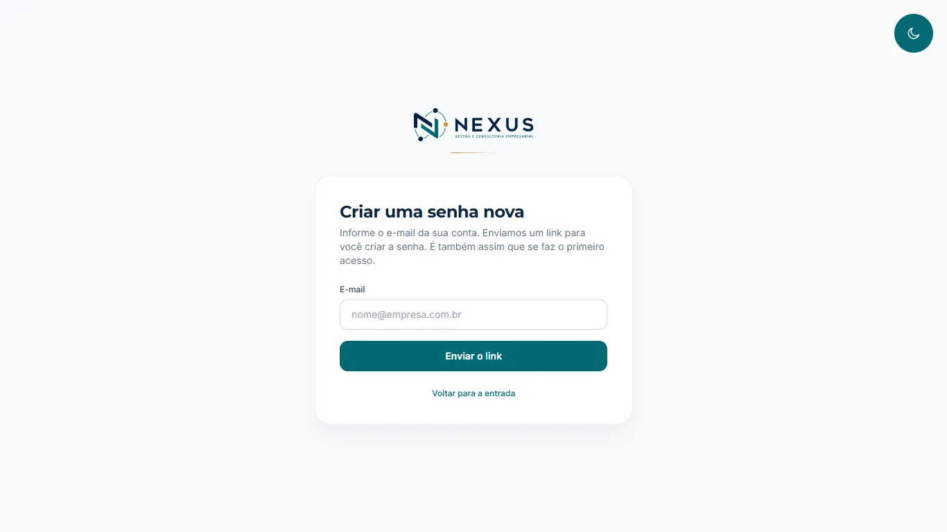 Tela de solicitação de recuperação de senha e primeiro acesso